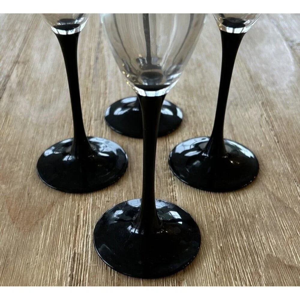 Set 4 Luminarc BLACK STEM CHAMPAGNE FLUTE France Wine Glasses
